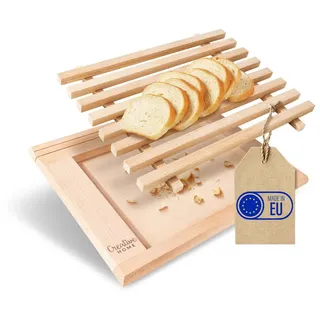 Creative Home Brotschneidebrett mit Krümelfang aus Buche-Holz | 35,5 x 28,5 x 2 cm | Praktisches Krümelbrett und Platz fürs Messer | Schneidebrett mit Gitter | Perfektes Brot-Brett mit Auffangschale
