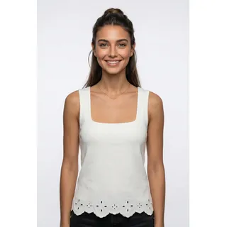 Spitzentop VERO MODA "VMLOUISE SL SQUARE NECK TOP JRS", Damen, Gr. M, weiß (snow weiß), Jersey, Obermaterial: 100% Baumwolle, unifarben, regular fit normal, eckiger Ausschnitt, Tops Spitzentop, Baumwolle, regular fit