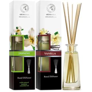 Raumduft Diffuser Set Jasmin & Vanille 2х100 ml - Raumduft Diffuser mit Stäbchen - Raumerfrischer - Frischer und Langanhaltender Raumduft - Aromatherapie - Reed Diffuser