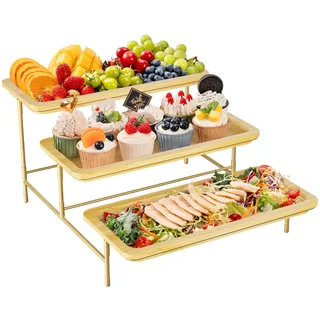 Lifewit Etagere 3 Etagen, Bambus Servierplatte 35,5 x 16,5 cm, Gold
