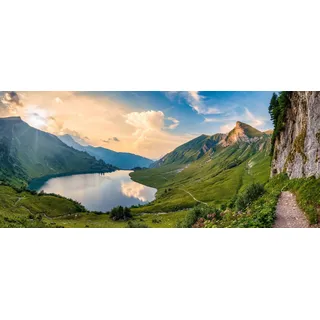 Leinwandbild BÖNNINGHOFF "Wandbild BERGSEE XXL 60x140 cm – Leinwandbild Keilrahmen Deko modern", grün (farbe bild(er): grün, blau), B:140cm H:60cm T:1,8cm, Canvas, MDF, Bilder, Leinwandbild, auf Keilrahmen gespannt