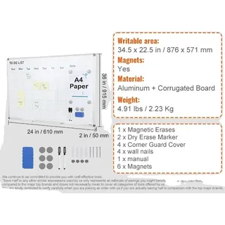 Mobiles Whiteboard, beidseitig beschreibbar, höhenverstellbar, 36x24 Zoll magnetisch
