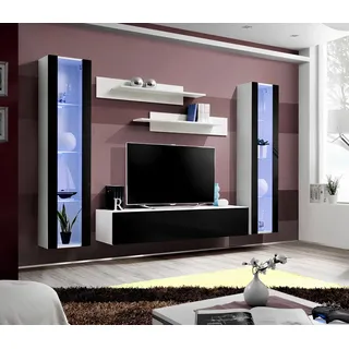 Wohnwand Luxus Set 5tlg. Wohnzimmer rtv Hänge Vitrine Moderne TV-Ständer Schwarz - Schwarz