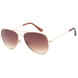 styleBREAKER Kinder Sonnenbrille Pilotenform mit verspiegelten oder getönten Gläsern | Edelstahl Rahmen UV400 Schutz | für Jungen und Mädchen 4 bis 10 Jahre, Gestell Gold/Glas Braun Verlauf