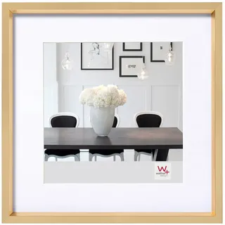 walther design Bilderrahmen gold 40 x 40 cm mit Passepartout, Steel Style Kunststoffrahmen ES440G
