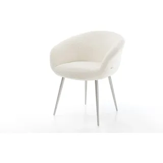 DeLife Esszimmerstuhl Vinka-Flex Bouclé Weiß 4-Fuß konisch Edelstahl