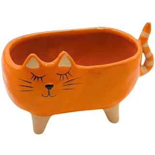 Dekohelden24 Übertopf - Pflanztopf - Pflanzgefäß aus Keramik, Motiv: Katze in rosa, Maße L/B/H: ca. 16 x 8,5 x 10 cm