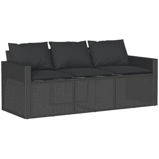 vidaXL Gartensofa mit Kissen 3-Sitzer Schwarz Poly Rattan - Schwarz