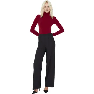 TRENDYOLMİLLA Women's Wide Leg Schwarz Pleated Trousers-Twoaw22Pl0475 Pants, Black, 38