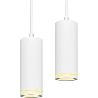 BOYIR Pendelleuchte Modern Zylinder Weiß Hängelampe, Hängeleuchte Höhenverstellbar Aluminium Kronleuchter mit GU10 Fassung max. 60 Watt Pendellampe Deckenlampe für Wohnzimmer Schlafzimmer, 2 Stücke