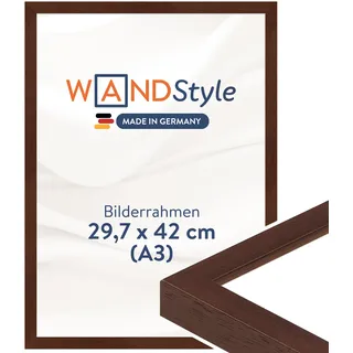 WANDStyle Bilderrahmen A3 Nussbaum, DIN A3 Bilderrahmen Holz Modern 42x30 cm, hochwertiger Holzbilderrahmen, Posterrahmen zum Aufhängen, Rahmen 30x42 cm, Fotorahmen H950 - Made in Germany