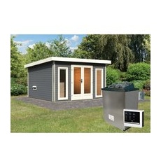 Saunahaus Magnus 2-Set A Terragrau inkl. Ofen 9 kW ext. Strg.