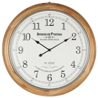 DRW Runde Wanduhr im Vintage-Stil, aus Metall und Holz, mit Glaszifferblatt in Weiß und Natur, 80 x 80 x 6 cm