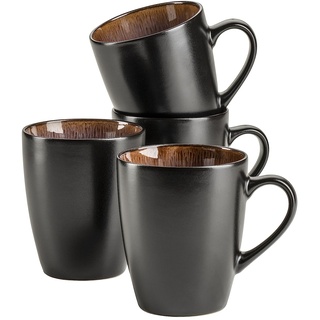 MÄSER 935133 Serie Teona, 4er Kaffeebecher Set mit grün-brauner Reaktivglasur, 4 große Kaffeetassen aus Keramik in modern dezenter Coupe-Form, Steinzeug, 340