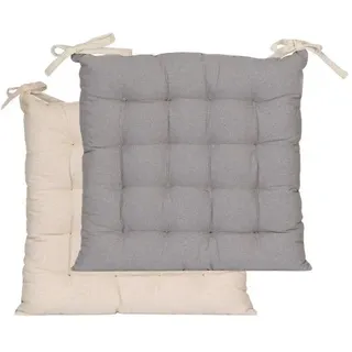 Unyqoos® Baumwoll-Sitzkissen 40 x 40 cm, 5 cm dick – zweifarbig Beige/Grau, Komfortkissen für Stühle (Esszimmer, Balkon, Garten) - Beige
