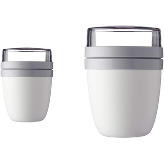 Mepal - Lunchpot Ellipse Duo Pack - Praktischer Müslibecher, Joghurtbecher, To Go Becher - Geeignet für Tiefkühler, Mikrowelle & Spülmachine - 300 & 500 ml - Nordic White