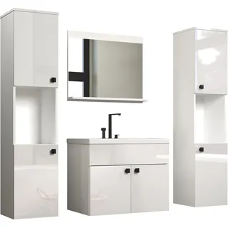 trendteam Haven Badset Komplett Weiß/Weiß Hochglanz inkl. Waschbecken - Weiß