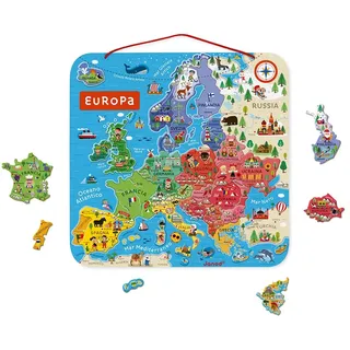 Janod - Magnetisches Puzzle Europakarte - Pädagogisches Holzpuzzle zum Lernen der Geographie - Europareise mit 40 Magneten - Zum Aufhängen an der Wand - Italienische Version - Ab 7 Jahren, J05475