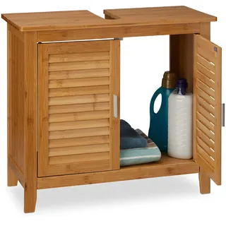 Relaxdays Waschbeckenunterschrank LAMELL Bambus Hellbraun