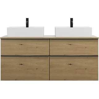 burgbad Eqio Waschtischunterschrank inklusive Konsolenplatte mit 4 Schubladen, für 2 Aufsatzwaschtische, Breite 1400mm, SGUV140F5662G0252, Farbe: Eiche Dekor Urban / Eiche Dekor Urban, Griffleiste