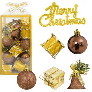 Taeku Mini Weihnachtskugeln, 32 Stück 4 cm Kunststoff Klingelglocken Trommel Schleife AnhäNger Baumkugeln Weihnachtsbaum Deko Weihnachtsdeko (Champagner)