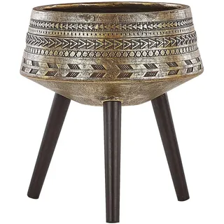 Beliani Pflanzenständer gold mit Holzbeinen 51 cm Vardiani , Stein , 51 cm , Dekoration, Blumen & Blumentöpfe, Übertöpfe