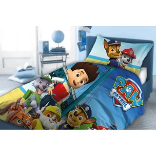 Nickelodeon Kinder Wendebettwäsche Paw Patrol Ryder Chase Marshall Rubble Skye Everest Zuma Rocky Hunde Brücke Strand Wasser Bettdecke 160 x 200 + Kopfkissen 70 x 80 cm 100% Baumwolle - Bunt