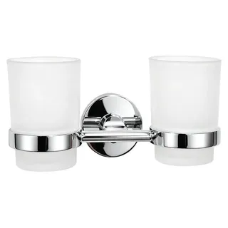 Zahnbürstenhalter Edelstahl gebürstet satiniertes Glas silber Doppel-Set Wandmontage abnehmbare Seifenschale