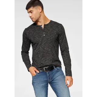 Langarmshirt BRUNO BANANI "mit exklusiver Melange-Optik", Herren, Gr. S (44/46), grau (anthrazit, meliert), Single Jersey, Obermaterial: 90% Baumwolle, 10% Polyester, meliert, schmal, Rundhals, Shirts Langarmshirt, Henley-Shirt mit markanter Knopfleiste, Topseller