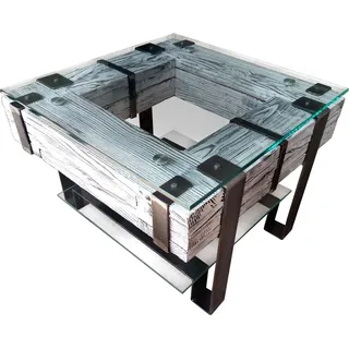 CHYRKA® Couchtisch (Weiss, 120x60 cm H=50 cm) LEMBERG Wohnzimmertisch Massivholz Glastisch Holz Glas Loft Handmade Vintage Deco - Weiß