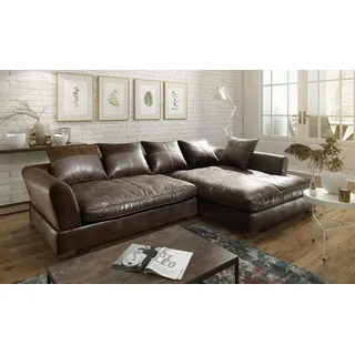 Couchgarnitur TIZIAN L-Form Wildlederoptik- Dunkelbraun/Ottomane Rechts - Braun