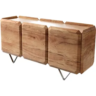 DeLife Sideboard Kiano 145 cm Akazie Natur 3 Türen V-Fuß Edelstahl Raumteiler - Hellbraun, Braun