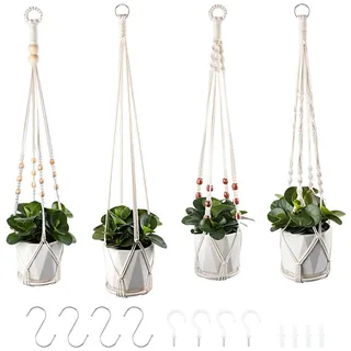 Petutu Makramee Blumenampel - 4er Set Boho Deko Hängeampel für Blumentöpfe und Pflanzen, Dekoration von Innen und Außenbereichen