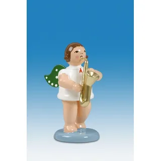 KDE-Kunstgewerbliche Drechslerei Ellmann Holzfigur Engel mit Saxophon ohne Krone Höhe 6cm NEU Holzengel Instrument Seiffe