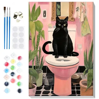 Lxmsja Lustige Schwarze Katze Malen Nach Zahlen Erwachsene mit Rahmen, Malen Nach Zahlen Tier, Diy Set Erwachsene mit Pinseln und Acrylfarben Handgemalt Ölgemälde Leinwand für Home Décor, 20x30cm