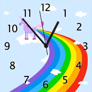 Wallario Design Wanduhr Einhorn mit Regenbogen aus dem Hintern aus Echtglas, Größe 30 x 30 cm - Blau