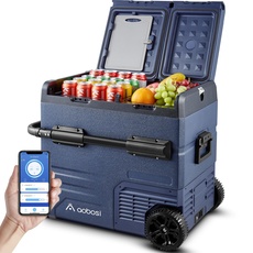 AAOBOSI Kompressor Kühlbox, Auto Kühlbox Mit USB-Anschluss, 55L Zwei Zonen und Doppeltüren, Elektrische Kühlbox bis -20 °C für Auto, Lkw, Boot, Reisemobil,Camping