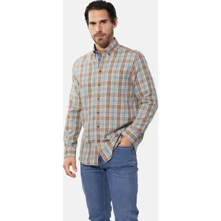 Langarmhemd BABISTA "Hemd DELVANO", Herren, Gr. XL, weit, beige (beige kariert), Obermaterial: 100% Baumwolle CO., Hemden Langarmhemd