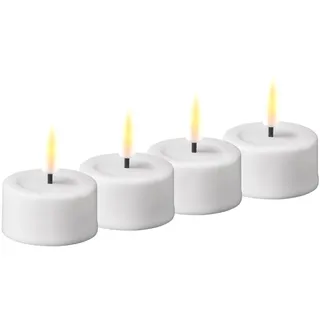 Deluxe Homeart LED-Teelichter für den Innenbereich, flammenlos, Weiß, 4 Stück – mit Real FlameTM Technologie – batteriebetriebene Kerze