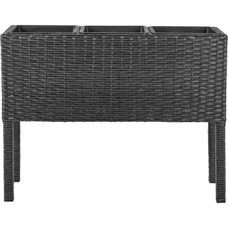 BELIANI Hochbeet auf Stelzen Schwarz Rattan Rechteckig 77 x 28 cm mit 3 Einsätzen Boho Garten Outdoor Balkon Terrasse Hoher Pflanzkasten mit Füßen - Schwarz