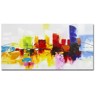 Fokenzary von Hand gemaltes buntes Abstrakt-Gemälde auf einer Leinwand als Wanddekoration bereits eingerahmt und fertig zum Aufhängen canvas 20x40in