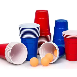 Lucky Humans® Beer Pong Becher Set | Bierpong Spiel | 50 Premium Red & Blue Cups (25 rot + 25 blau) | XXL 530 ml | Ideal für Festival, Pool-Party & Bierpong-Tisch | Partybecher | Spülmaschinenfest
