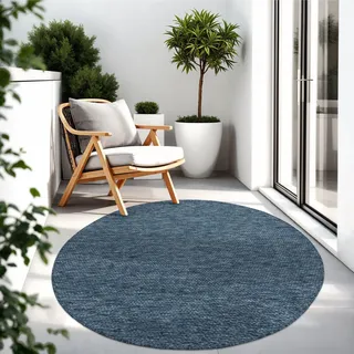 TT Home Teppich Für Outdoor Wetterfest Küchenteppich Balkon Terrasse Unifarbenes Design Modern Größe 80 cm Rund - Blau