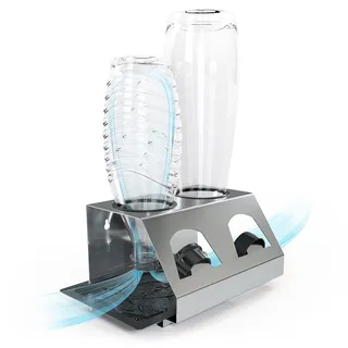 SodaClean® Premium Flaschenhalter aus Edelstahl mit Abtropfwanne - für SodaStream und Emil Flaschen | spülmaschinenfest Abtropfständer Abtropfgestell inkl. Deckelhalterung | Crystal Easy Power (2er)