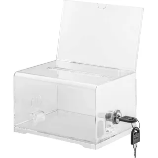 Acrylspendenbox, 16x10x12cm Wahlurne Transparent mit 2 Schlüssel Schloss, Transparente Aufbewahrungsbox, Spardose, Kommentarbox, für Abstimmungen, Gewinnspiele