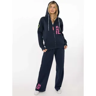 Sweathose ZWILLINGSHERZ "Alissa", Damen, Gr. L/XL, N-Gr, marine, Sweatware, Obermaterial: 50% Baumwolle, 50% Polyester, Hosen Sweathose, mit Print und Neon Stickerei, Kordel und Eingriffstaschen