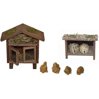Krippen-Zubehör ALFRED KOLBE "Weihnachtsdeko", beige (natur), Holzwerkstoff, Polyresin, Dekofiguren, Krippen-Zubehör, Hasenstall mit 4 Hasen und Bienenhaus