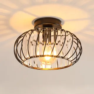 Goeco Kristall Deckenleuchte Modern, Mini Metall Pendelleuchte Schwarz, Retro Deckenlampe E27 Semi Unterputz für Wohnzimmer Flur Esszimmer Schlafzimmer