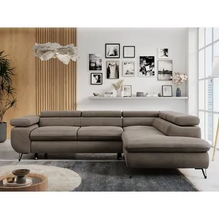 MKS Meble Ecksofa Sofa Braun, Wohnlandschaft L-Form mit Schlaffunktion und Bettkasten, Schlafsofa mit Bettkasten, Sofa mit Einstellbare Kopfstützen, Peter L - Braun Velvet - Rechts Braun - Beige