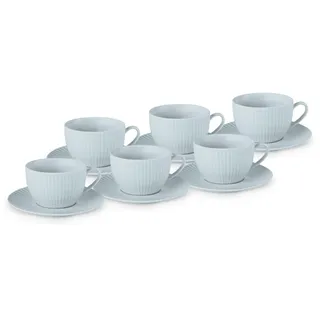 KARACA Seashell Zephyt Teetasse Set für 6 Personen, Blau, 200 ml - 12-teiliges Porzellan Tee-Set, Tassen und Untertassen